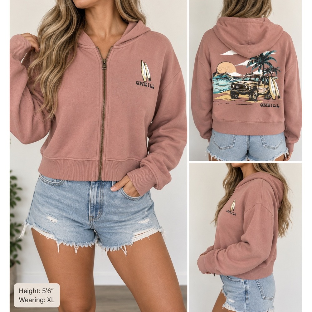 O'Neill Pink Surf Graphic Full Zip Hoodie Size XL